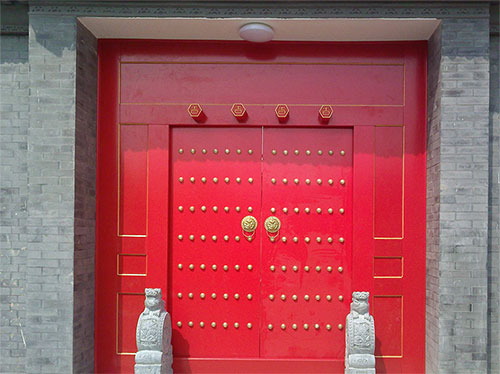 凉城中国传统四合院系列朱红色中式木制大门木作